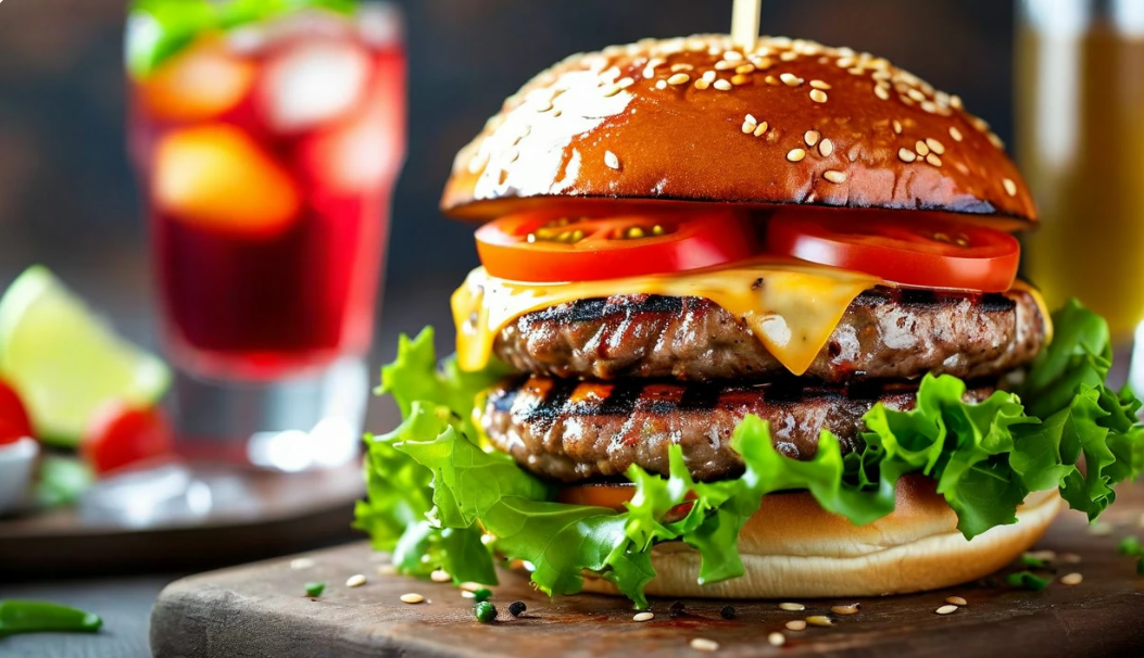 Juicy burgers at Ecity Flames & Sportsman Pub in Edmonton, AB